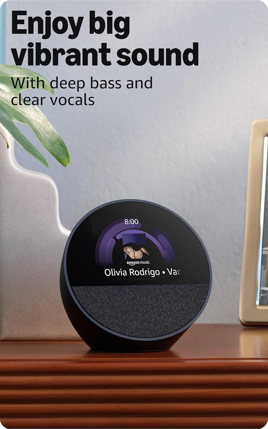 Echo Spot (newest model), Great for nightstands, offices and kitchens, Smart alarm clock with Alexa+ Early Access, Black